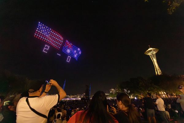 Drones Light Up Seattle Skyline with Final Scores